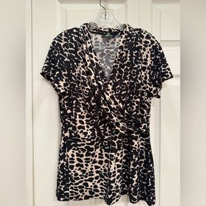 Women’s Short Sleeve, Leopard Wrap Blouse, Size L, by DKNY